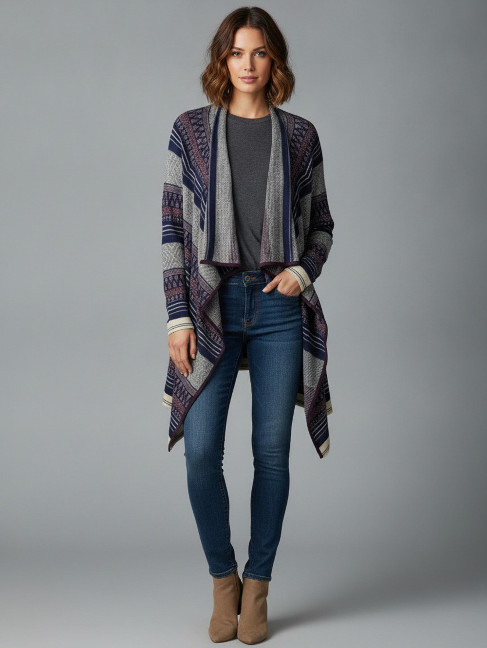 Le Moda Women's Long Sleeve Open Front Cardigan L